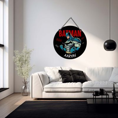 GIFTMEBAZAR Personalized Batman Theme Wall Hanging Custom With Name Kids Room Wall Decor Birthday Return Gift Modern Wall Stylish Decoration